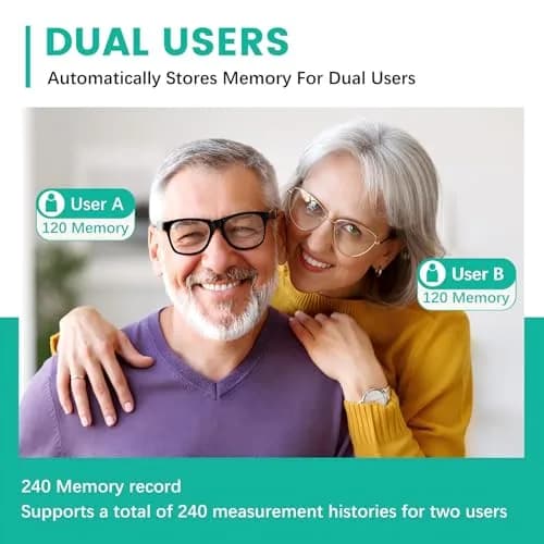 Oklar FDA Cleared Automatic Arm Blood Pressure Monitor | 22-40 cm Cuff, 2x120 Readings, Type-C & Battery Powered thumbnail 5