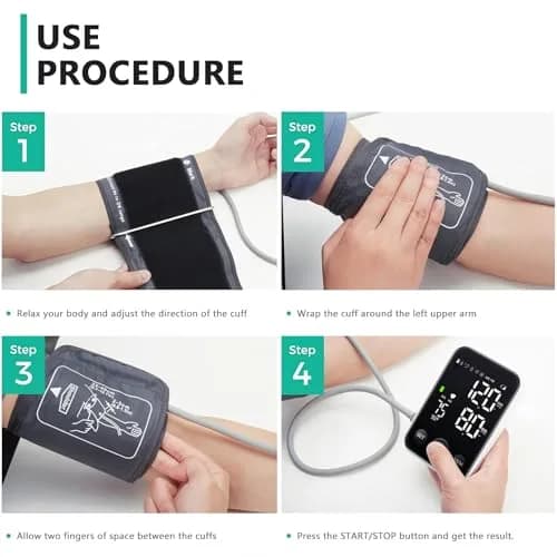 Oklar FDA Cleared Automatic Arm Blood Pressure Monitor | 22-40 cm Cuff, 2x120 Readings, Type-C & Battery Powered thumbnail 6