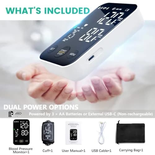 Oklar FDA Cleared Automatic Arm Blood Pressure Monitor | 22-40 cm Cuff, 2x120 Readings, Type-C & Battery Powered thumbnail 7