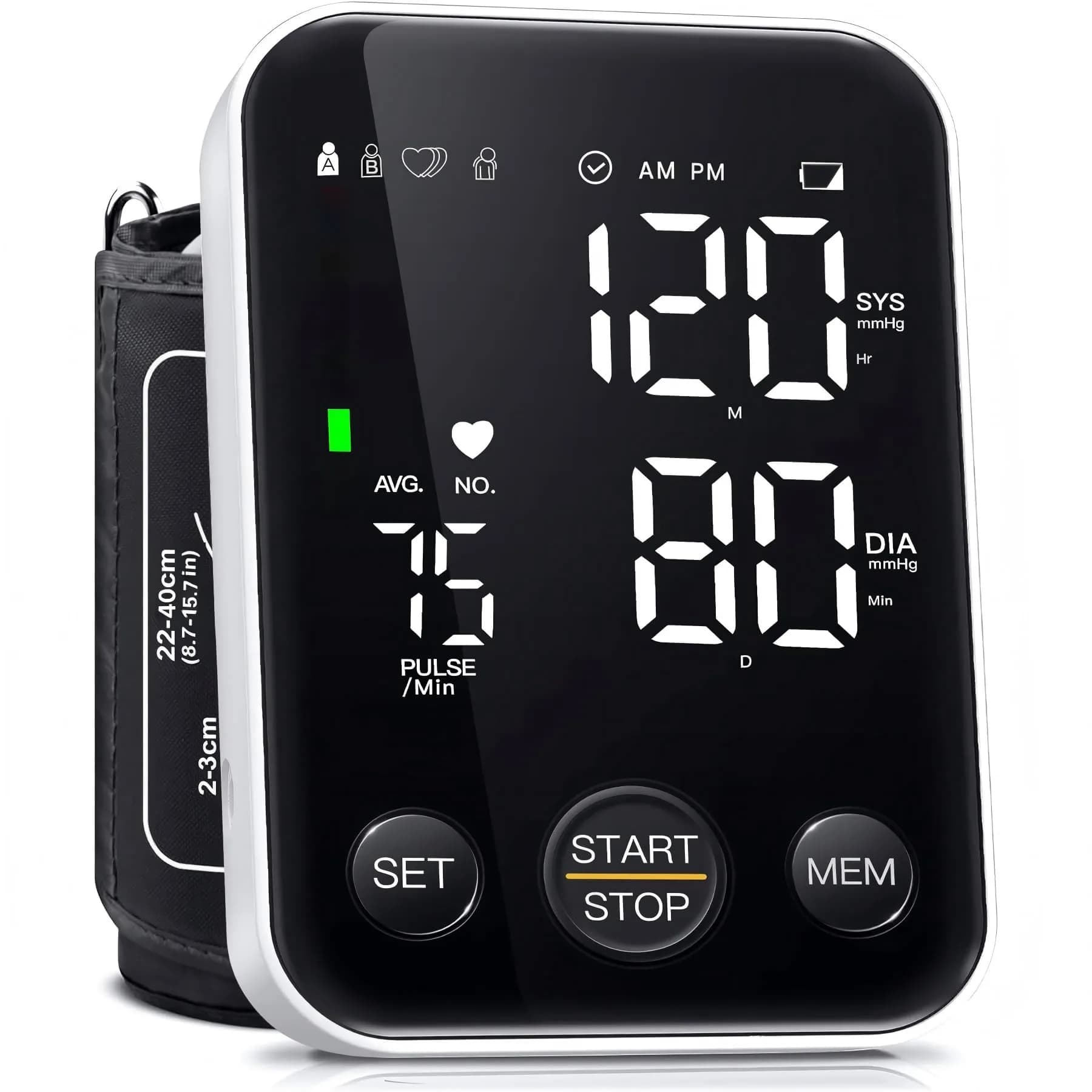 Oklar FDA Cleared Automatic Arm Blood Pressure Monitor | 22-40 cm Cuff, 2x120 Readings, Type-C & Battery Powered
