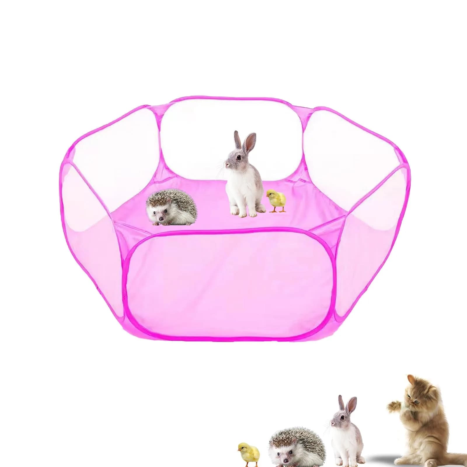 Sheldamy Small Animals Playpen 47'' x 24'' x 15'' | Portable Indoor Outdoor Pet Fence — Pink