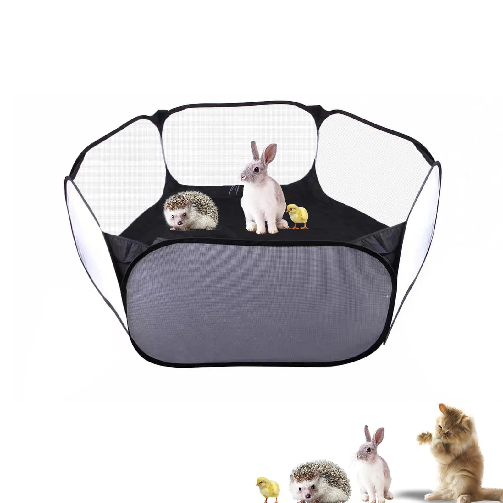 Sheldamy Small Animals Playpen 47x24x15 in | Portable Pop-up Interactive Pet Tent — Black