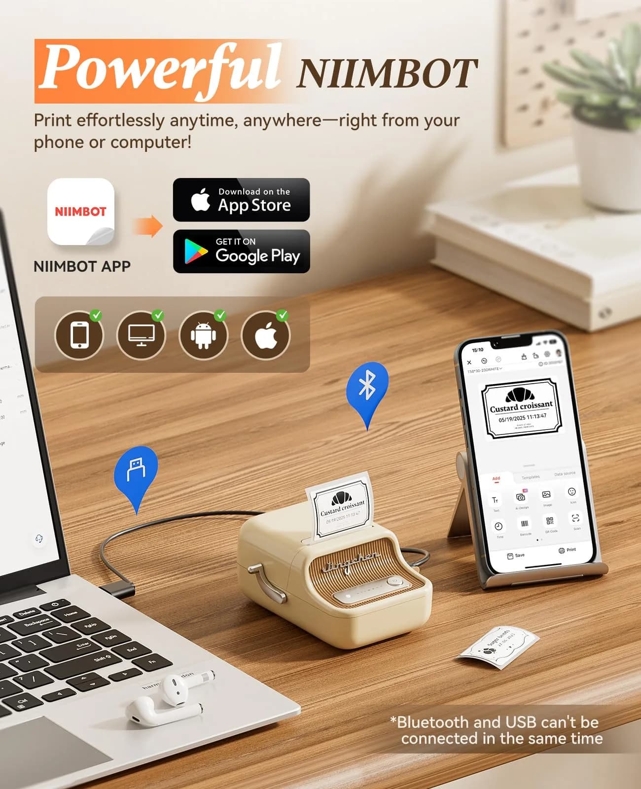 NIIMBOT B21 Label Maker White 50x30mm (230 Labels/Roll) | Wireless Bluetooth Thermal Printer for Home & Office - view 7