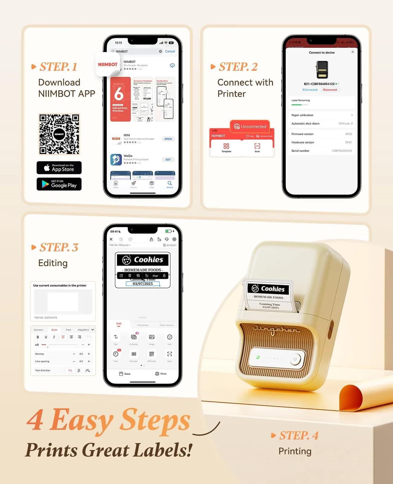 NIIMBOT B21 Label Maker White 50x30mm (230 Labels/Roll) | Wireless Bluetooth Thermal Printer for Home & Office - view 8