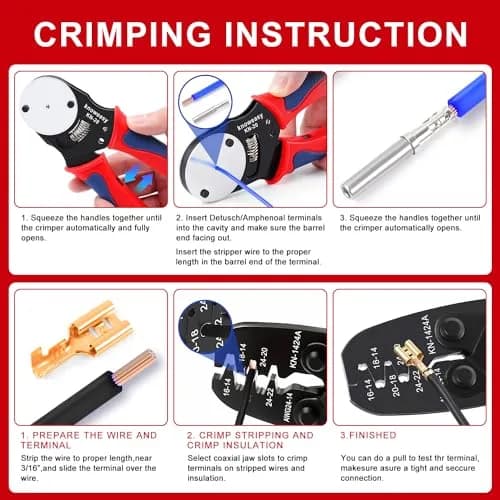 Knoweasy Deutsch Crimper Kits for Deutsch DT Connectors: Close & Open Barrel, Weather Pack, Removal Tools | 12PCS thumbnail 6