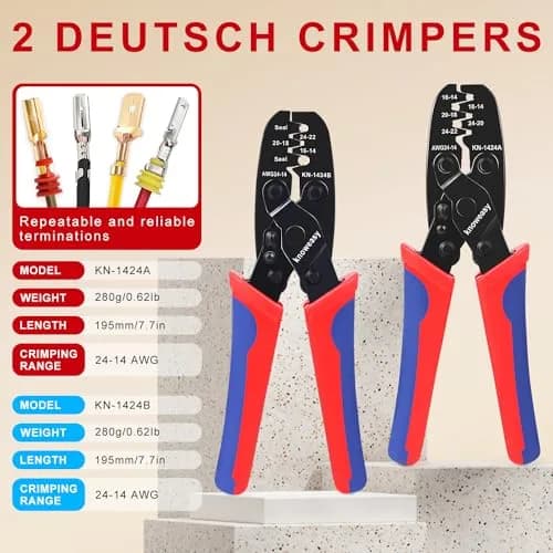 Knoweasy Deutsch Crimper Kits for Deutsch DT Connectors: Close & Open Barrel, Weather Pack, Removal Tools | 12PCS thumbnail 3