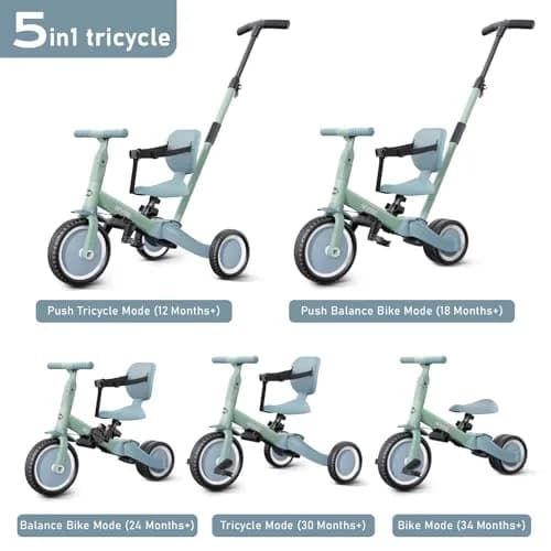 newyoo TR007 5-in-1 Toddler Tricycle & Balance Bike Green | ASTM & EN188 Approved thumbnail 2