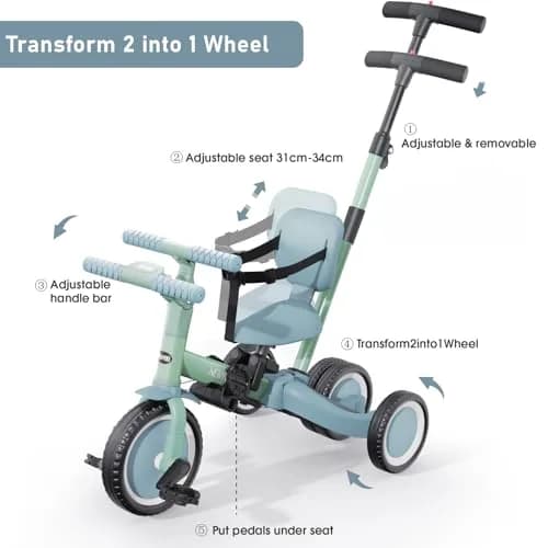 newyoo TR007 5-in-1 Toddler Tricycle & Balance Bike Green | ASTM & EN188 Approved thumbnail 3