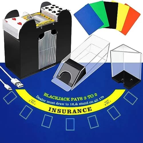 Aoriher Blackjack Game Combo Set | 6 Deck Automatic Shuffler Felt Table for Casino & Family Fun thumbnail 1