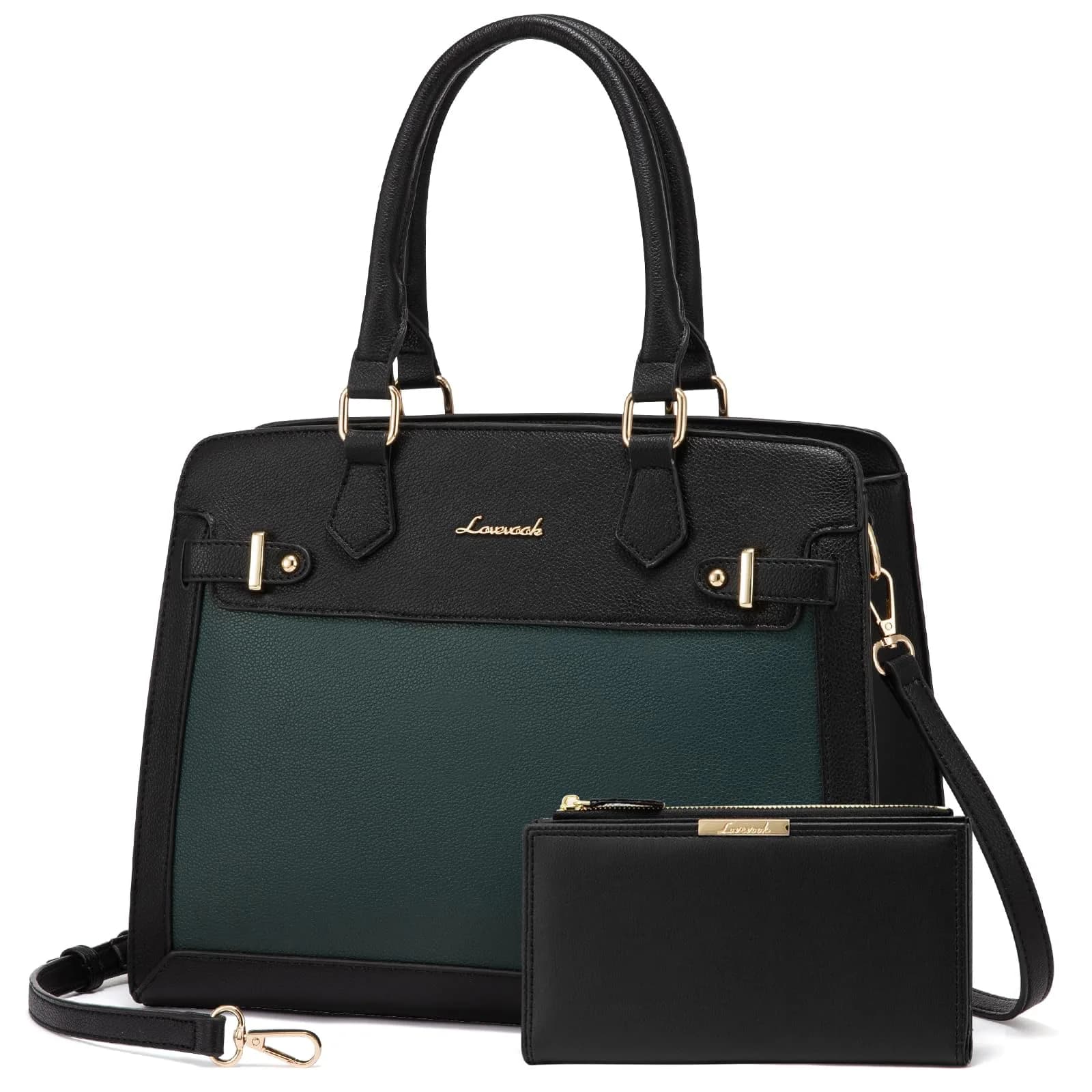 LOVEVOOK Handbags for Women, PU Leather Tote & Shoulder Bag | Spacious, Stylish & Durable — Black-green