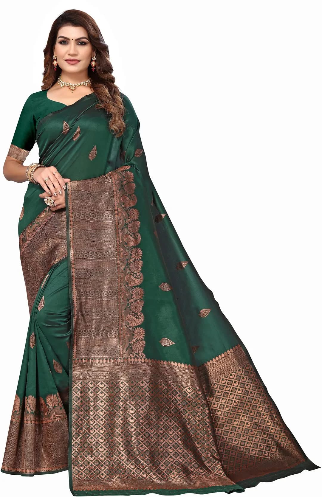 Avantika Fashion Kanjivaram Soft Semi Silk Banarasi Saree with Blouse Piece, 5.3m Length | Green Color — 5064 Green