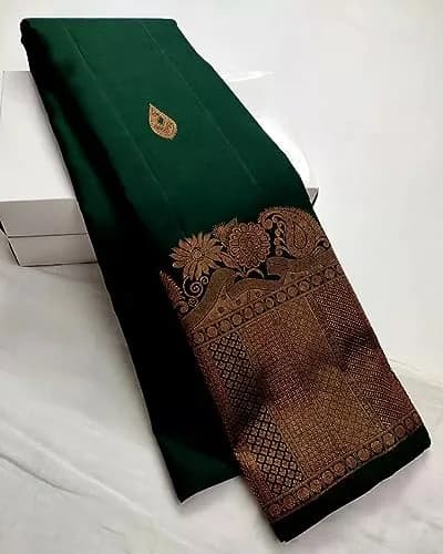 Avantika Fashion Kanjivaram Soft Semi Silk Banarasi Saree with Blouse Piece, 5.3m Length | Green Color thumbnail 5