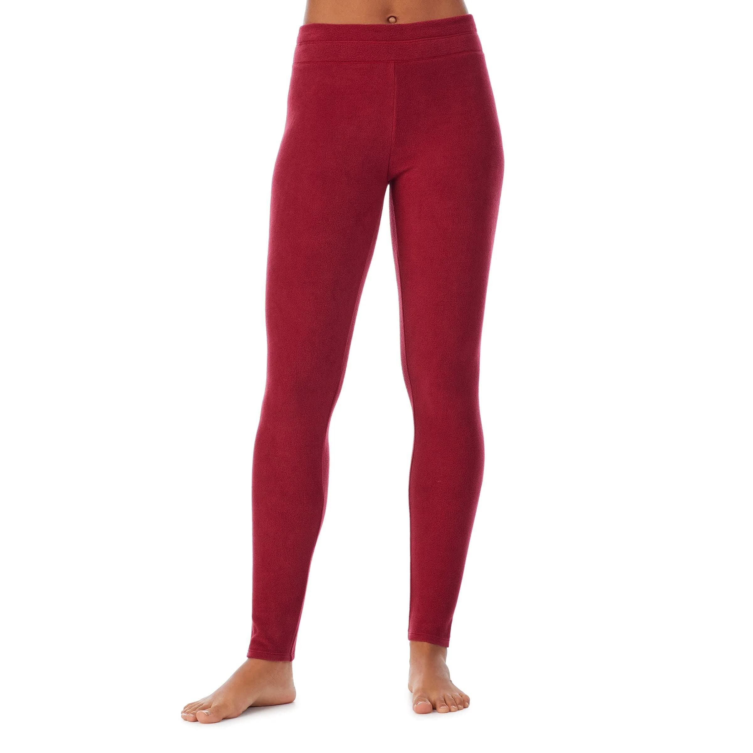 Cuddl Duds Fleecewear with Stretch Leggings for Women - Thermal Fleece Lined Base Layer Tights - Cold Weather Winter Clothes, Rhubarb, X-Small