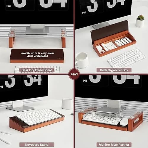 YEOUX Desktop Black Glass Dry Erase Board with Wood Organizers 14"W x 2.4"H | Elegant Office Whiteboard thumbnail 3