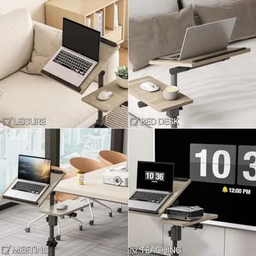 Furist Adjustable Laptop Desk with Mouse Pad on Wheels, 23.75"-35.4" Height Range | Modern Graphite Grey thumbnail 4