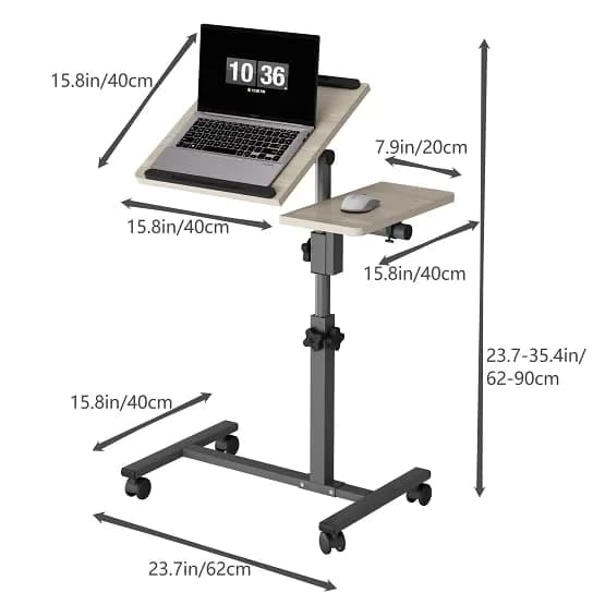 Furist Adjustable Laptop Desk with Mouse Pad on Wheels, 23.75"-35.4" Height Range | Modern Graphite Grey thumbnail 3