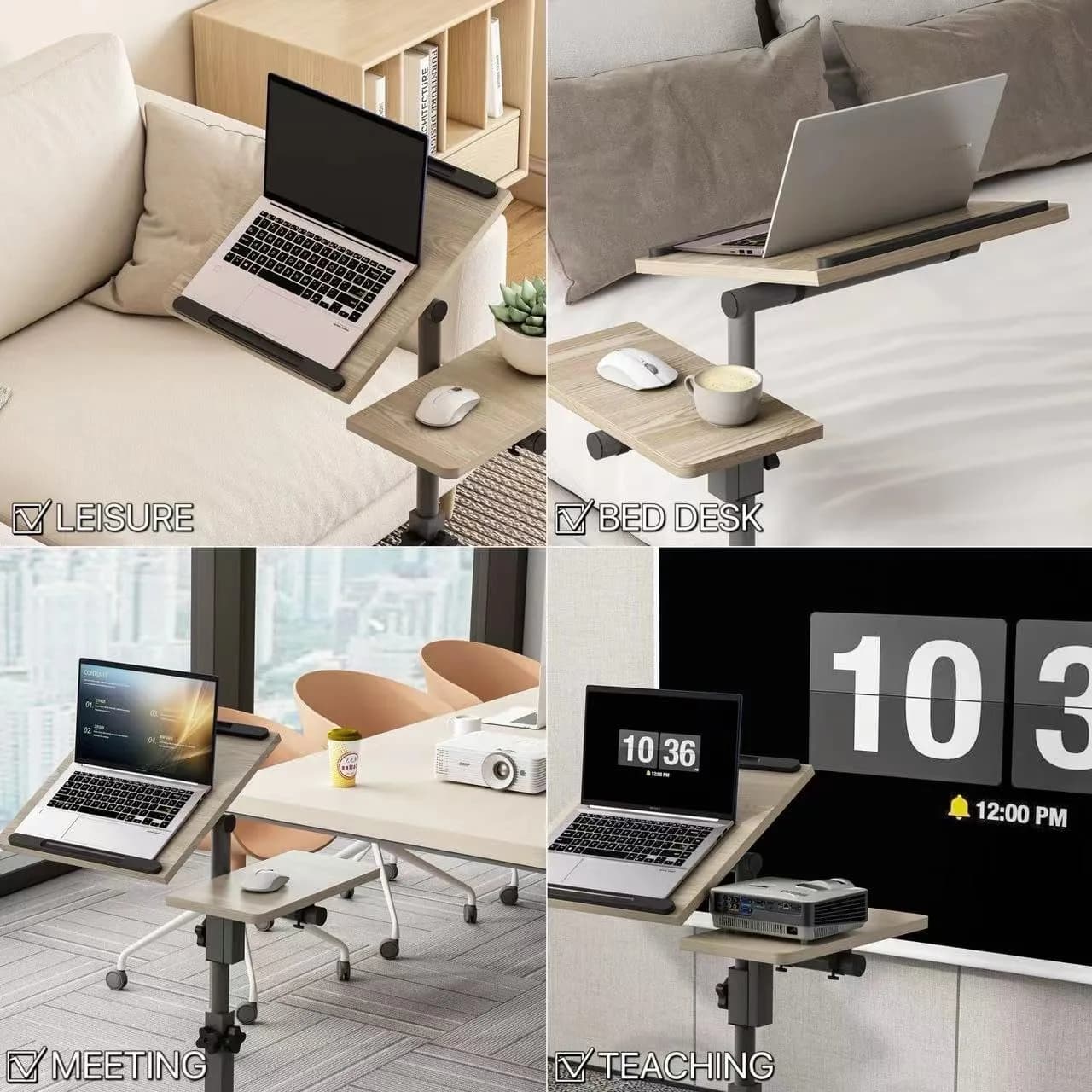 Furist Adjustable Laptop Desk with Mouse Pad on Wheels, 23.75"-35.4" Height Range | Modern Graphite Grey - view 4