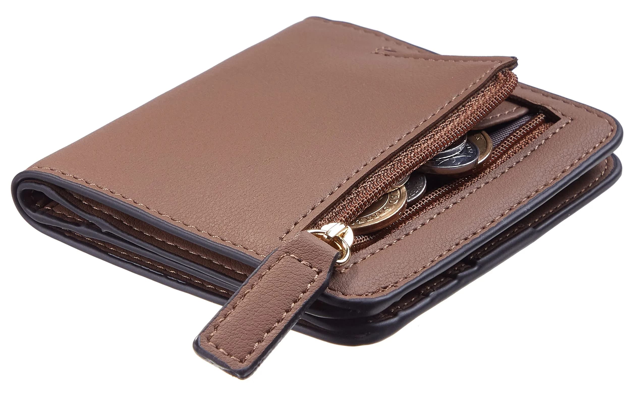 Toughergun Women's Slim RFID Blocking Leather Wallet with Clear ID Window - Compact Bifold Mini Purse - main product image
