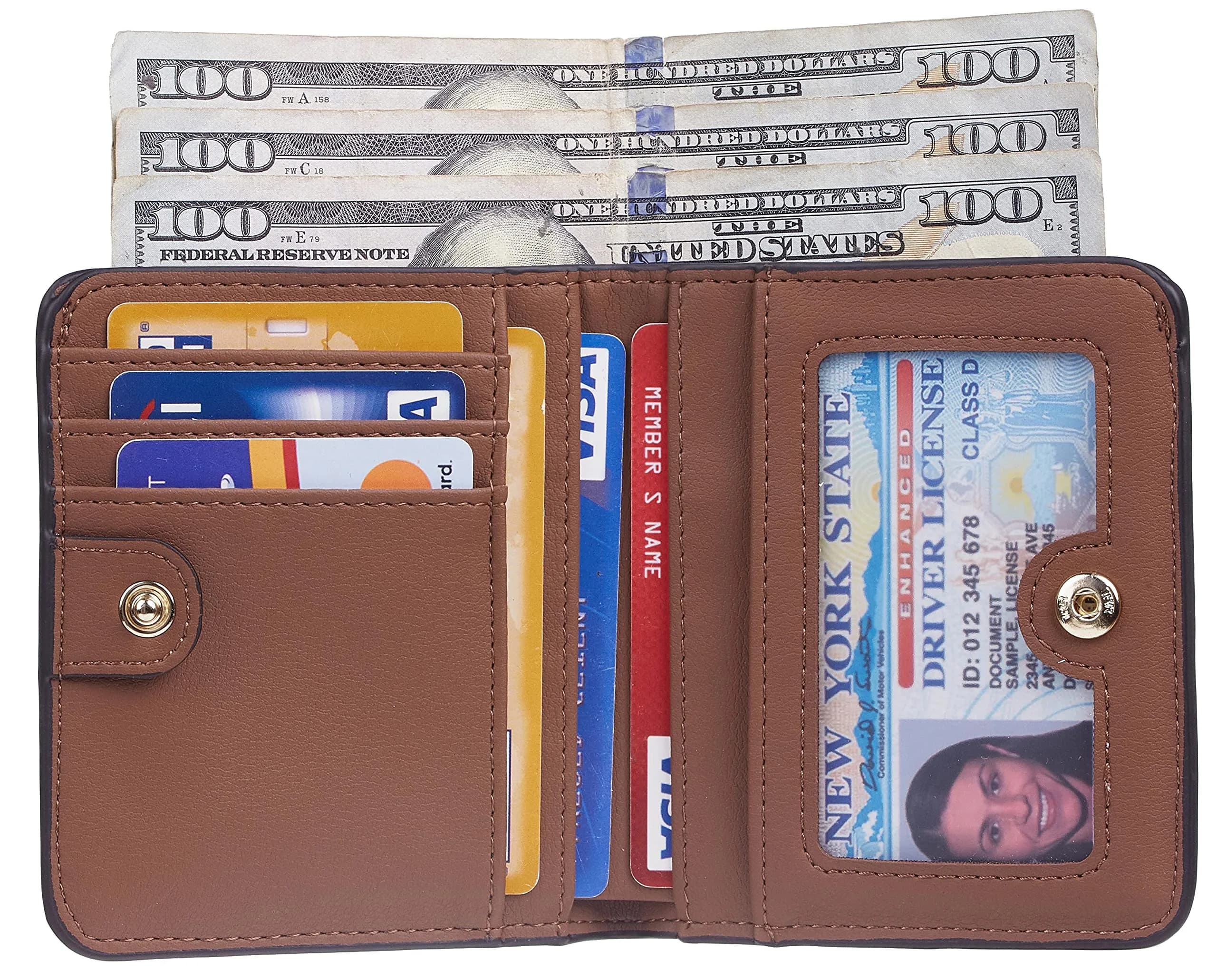 Toughergun Women's Slim RFID Blocking Leather Wallet with Clear ID Window - Compact Bifold Mini Purse thumbnail 3