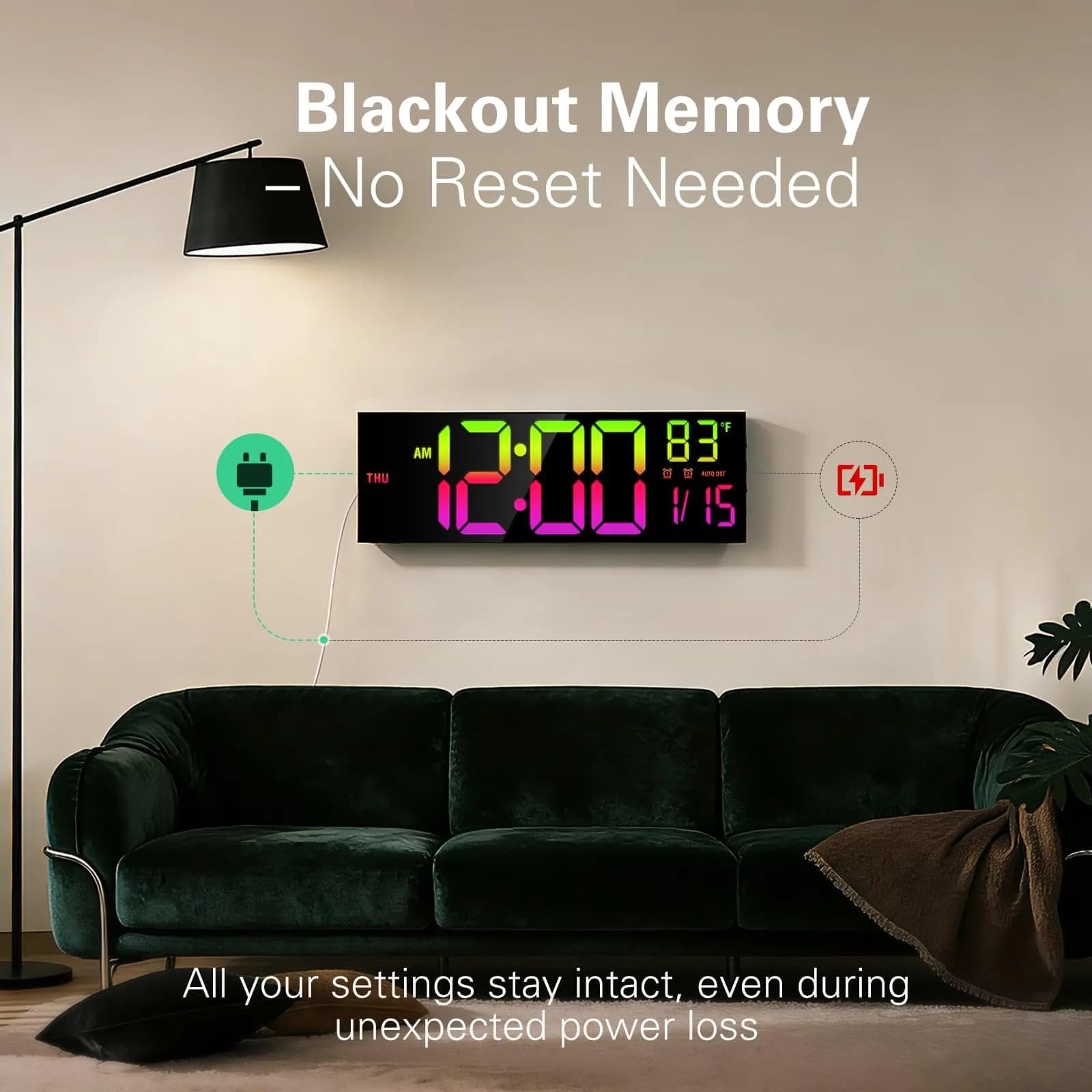 JALL 16-inch Digital Wall Clock with Timer & RGB Light | 40.6 cm (16 inches) - view 8