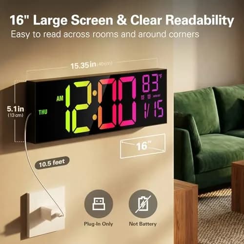 JALL 16-inch Digital Wall Clock with Timer & RGB Light | 40.6 cm (16 inches) thumbnail 2