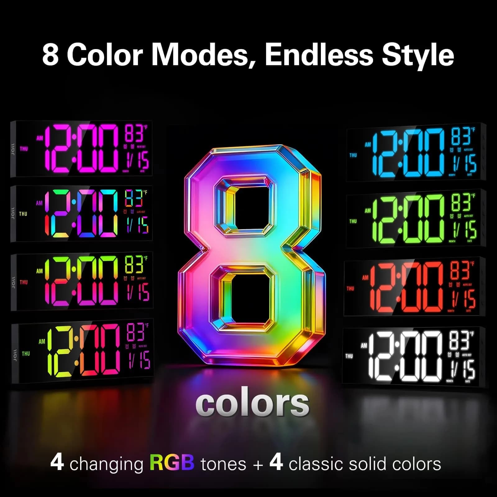 JALL 16-inch Digital Wall Clock with Timer & RGB Light | 40.6 cm (16 inches) - view 3
