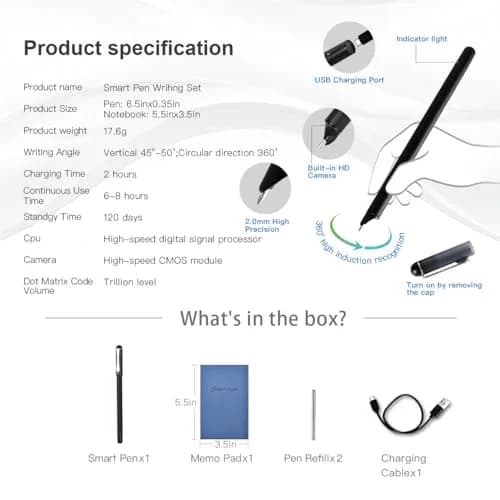 Ophayapen Smart Pen+Mini Notebook Set | Real-time Sync for Note Taking & Drawing thumbnail 9
