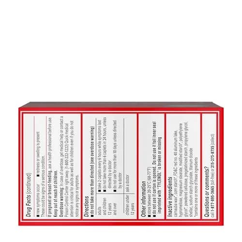 Tylenol Extra Strength Caplets, 500 mg Acetaminophen, 200 Count | Pain Reliever & Fever Reducer thumbnail 9