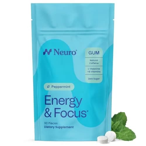 Neuro Energy & Focus Gum, Peppermint, 90 Count | Fast-Acting Nootropic Supplement — Peppermint