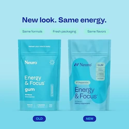 Neuro Energy & Focus Gum, Peppermint, 90 Count | Fast-Acting Nootropic Supplement thumbnail 2