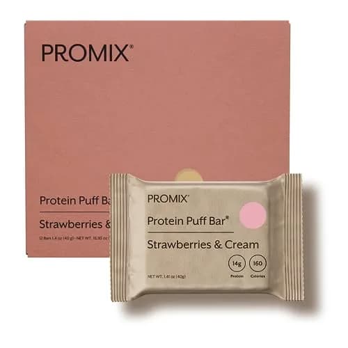 Promix Nutrition Whey Isolate Puff Bar, Strawberries & Cream | High-Protein, Low-Sugar Snack (12 Bars) thumbnail 1