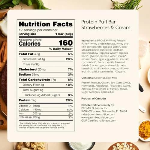 Promix Nutrition Whey Isolate Puff Bar, Strawberries & Cream | High-Protein, Low-Sugar Snack (12 Bars) thumbnail 6