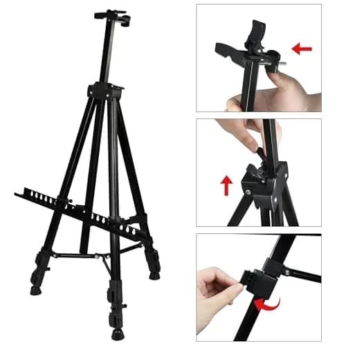 RRFTOK 72 Inch Adjustable Metal Art Easel Stand for Painting, Black 3-Pack | Stable H-Frame with Dual-Layer Display thumbnail 6