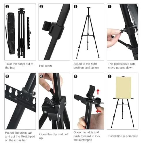 RRFTOK 72 Inch Adjustable Metal Art Easel Stand for Painting, Black 3-Pack | Stable H-Frame with Dual-Layer Display thumbnail 7