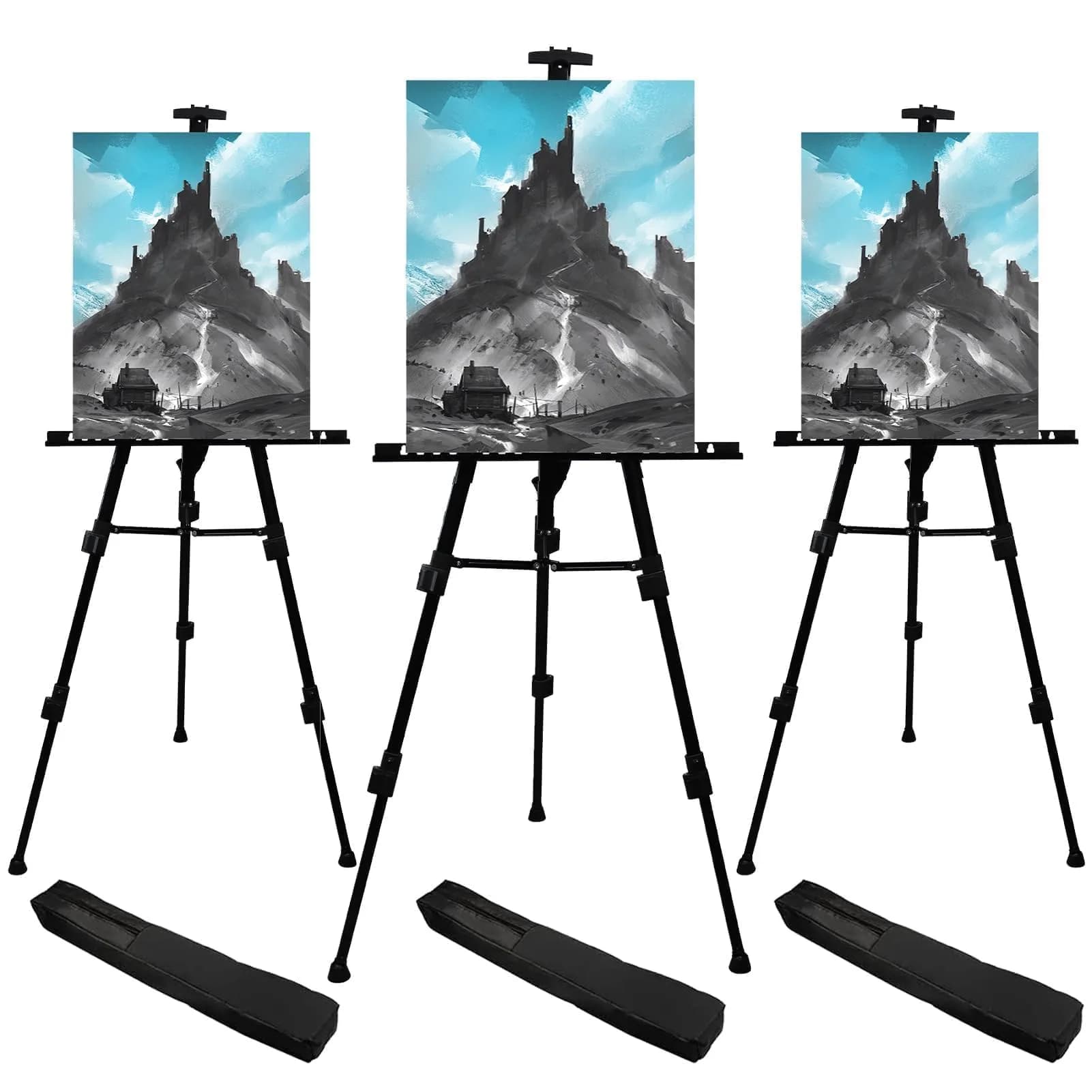 RRFTOK Adjustable Metal Tripod Art Easel Stand 17-66 in (43-168 cm) with Bag | Holds up to 4.5 kg Canvas — 72B