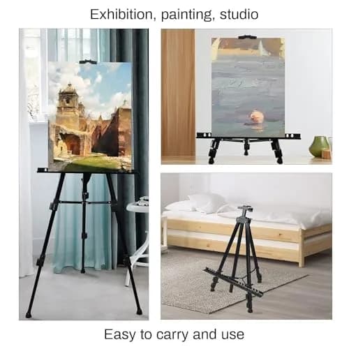 RRFTOK 72 Inch Adjustable Metal Art Easel Stand for Painting, Black 3-Pack | Stable H-Frame with Dual-Layer Display thumbnail 8