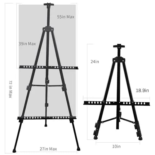 RRFTOK 72 Inch Adjustable Metal Art Easel Stand for Painting, Black 3-Pack | Stable H-Frame with Dual-Layer Display thumbnail 4