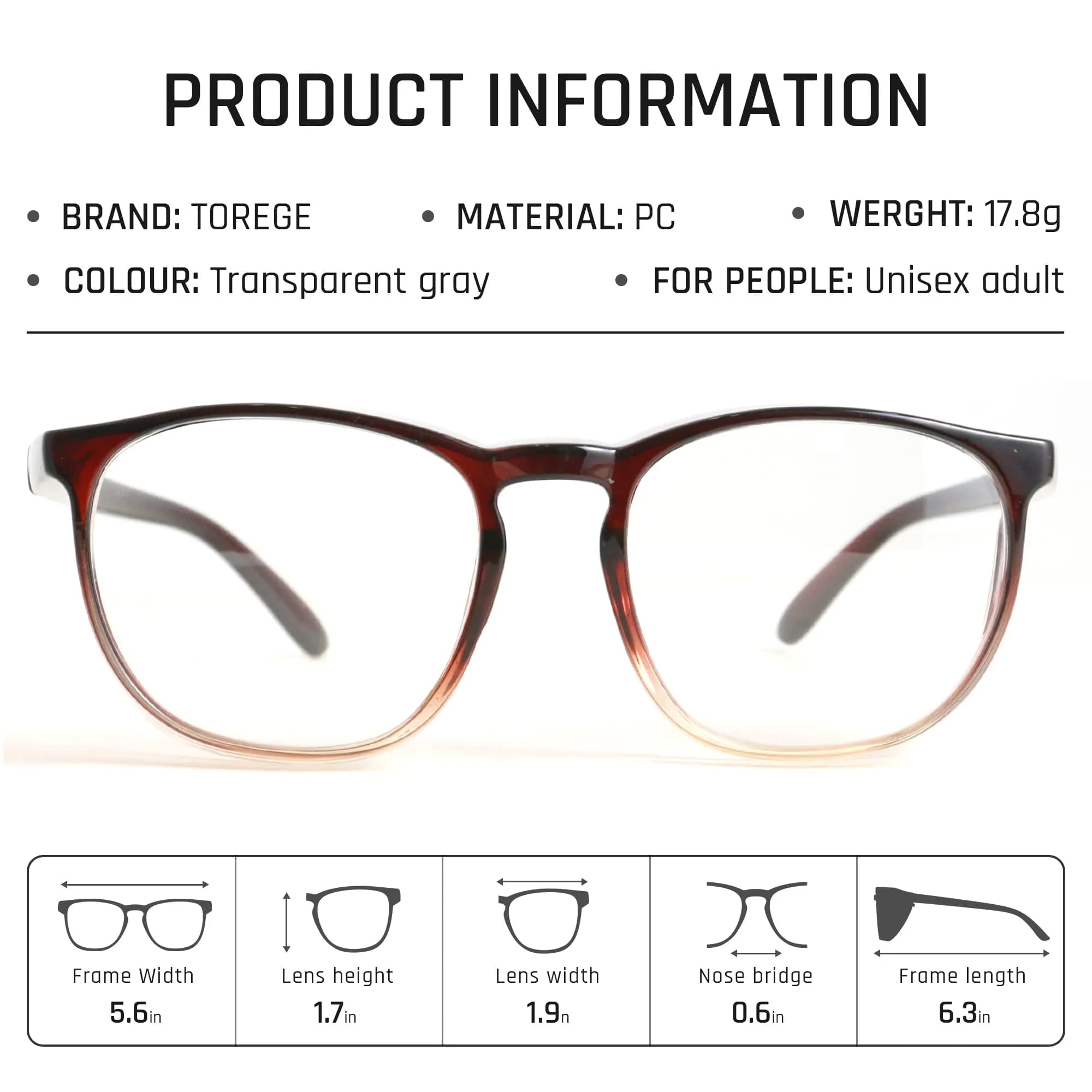 TOREGE Clear Safety Glasses Gradient Brown | Anti-Fog, Anti-Blue Light, UV Protection, ANSI Z87.1 Certified - view 6
