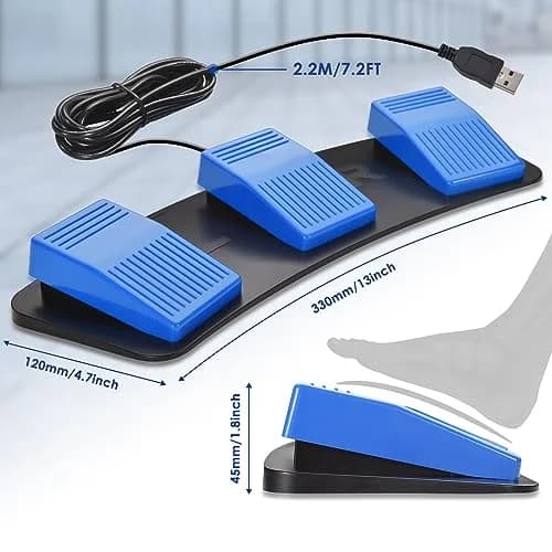 iKKEGOL Upgraded Triple USB Foot Pedal Switch | Programmable Keyboard Mouse String Multimedia Game Control (Black) thumbnail 4