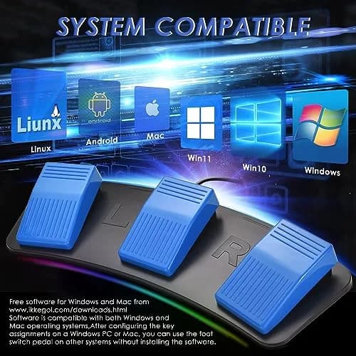 iKKEGOL Upgraded Triple USB Foot Pedal Switch | Programmable Keyboard Mouse String Multimedia Game Control (Black) thumbnail 3