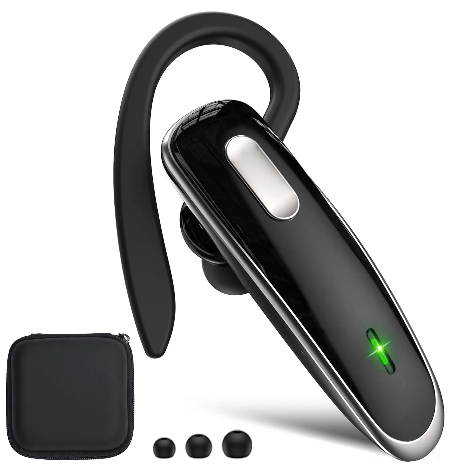 Jinreoo Bluetooth Headset V5.1 | Noise Cancellation, Long Battery, Universal Compatibility — Black