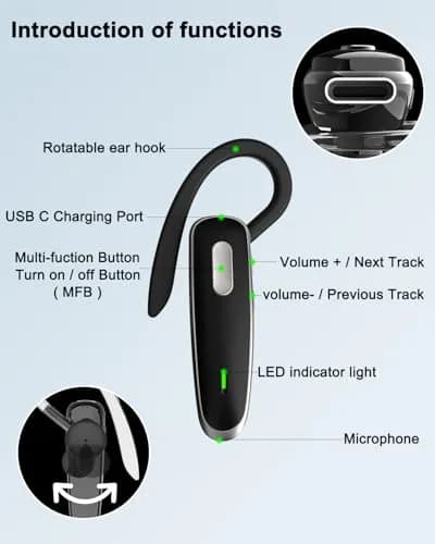 Jinreoo Bluetooth Headset V5.1 | Noise Cancellation, Long Battery, Universal Compatibility thumbnail 7