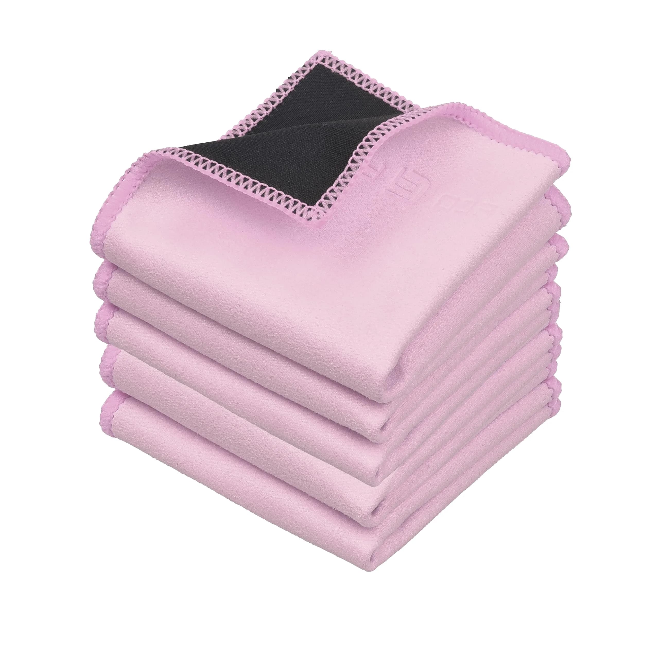 Eco-Fused Microfiber Cleaning Cloths 5 Pack 16.7 cm x 15.7 cm | Double-Sided Suede & Microfiber for Screens & Glasses — 6.6 X 6.2" (Pink)