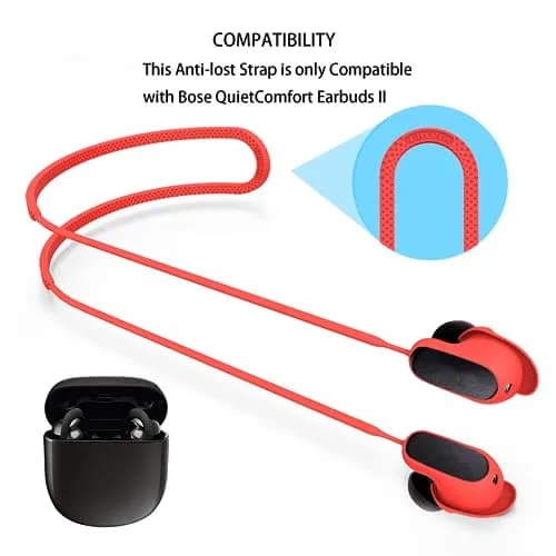 YBSCJHGR Anti-Lost Strap for Bose QuietComfort Earbuds II & Ultra, Red Silicone Lanyard | Secure & Lightweight thumbnail 3