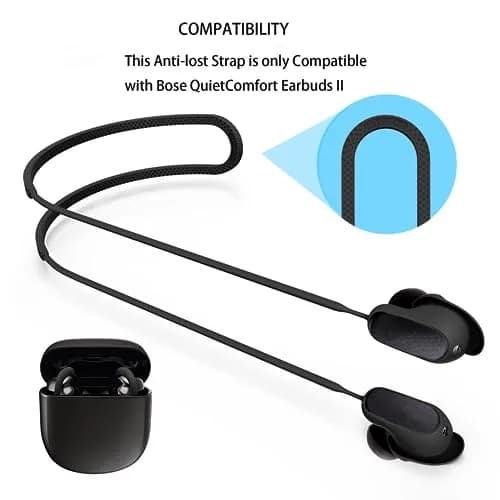 YBSCJHGR Anti-Lost Strap for Bose QuietComfort Earbuds II & Ultra, Black Silicone | Secure Neck Cord for Active Use thumbnail 3