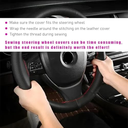 Ziciner Genuine Leather Steering Wheel Cover | Breathable, Anti-Slip, DIY Sewing, Max Diameter 15 Inch thumbnail 5
