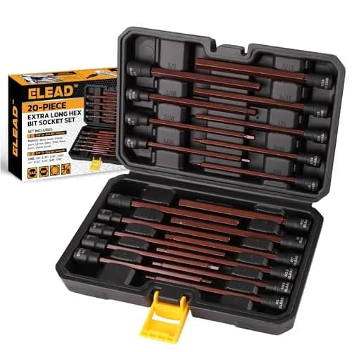 ELEAD Extra-Long Allen Hex Bit Socket Set 20-Piece 150mm | SAE & Metric, Impact Ready, Durable S2 Steel thumbnail 1