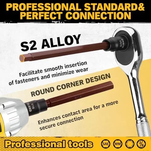 ELEAD Extra-Long Allen Hex Bit Socket Set 20-Piece 150mm | SAE & Metric, Impact Ready, Durable S2 Steel thumbnail 5