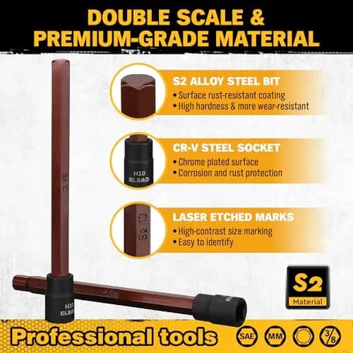 ELEAD Extra-Long Allen Hex Bit Socket Set 20-Piece 150mm | SAE & Metric, Impact Ready, Durable S2 Steel thumbnail 3