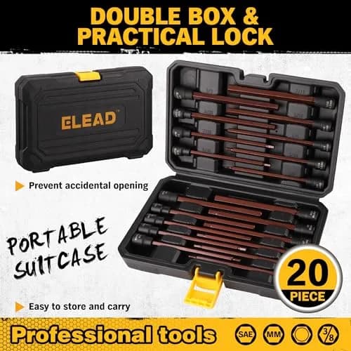 ELEAD Extra-Long Allen Hex Bit Socket Set 20-Piece 150mm | SAE & Metric, Impact Ready, Durable S2 Steel thumbnail 4